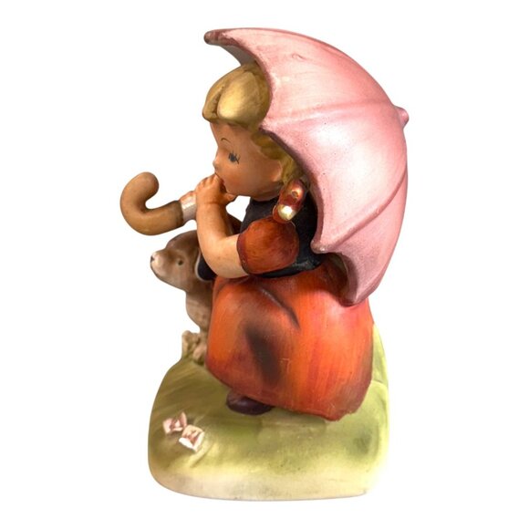 Vintage Erich Stauffer Figurine Girl Umbrella & Dog Hand-Painted Rainy Days 8343 - Picture 2 of 8